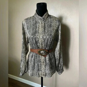 VINTAGE 70s silky animal print blouse size 14 EUC sz L YVES St. CLAIR office